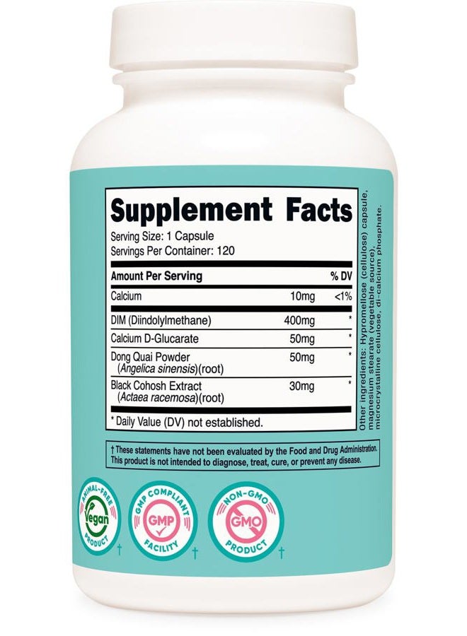 Nutricost Diindolylmethane DIM Supplement for Women 400mg, 120 Capsules, with Dong Quai, Calcium & Black Cohosh - Vegan, Non-GMO and Gluten Free - Image 5